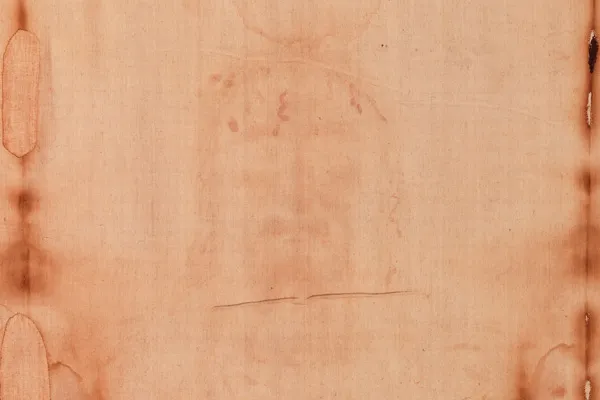 Detail of the Shroud face, as it appears to the naked eye on the woven cloth